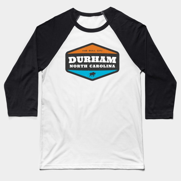 Durham, North Carolina Bull City Tobacco, Food, Tourism Baseball T-Shirt by Contentarama